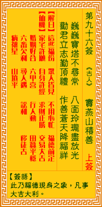 觀音靈簽96簽解簽 觀音靈簽第96簽在線解簽